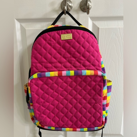 Betsey Johnson Accessories - Betsey Johnson Hot Pink Quilted Backpack with Rainbow Trim NWOT